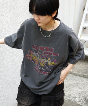 25SS レースガール ヴィンテージライク ピグメント加工 アメカジ風 レトロプリント ロックTシャツ