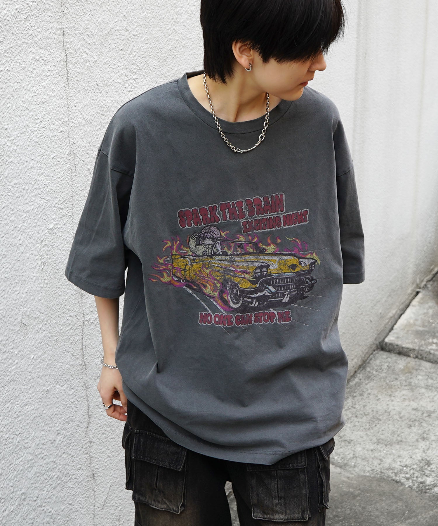 25SS レースガール ヴィンテージライク ピグメント加工 アメカジ風 レトロプリント ロックTシャツ