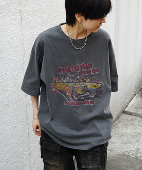 25SS レースガール ヴィンテージライク ピグメント加工 アメカジ風 レトロプリント ロックTシャツ