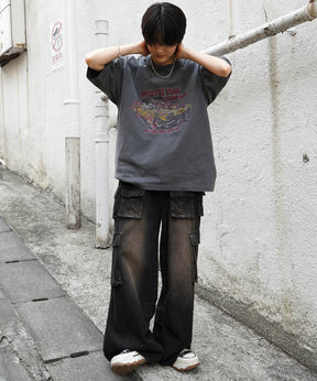 25SS レースガール ヴィンテージライク ピグメント加工 アメカジ風 レトロプリント ロックTシャツ