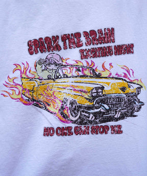 25SS レースガール ヴィンテージライク ピグメント加工 アメカジ風 レトロプリント ロックTシャツ