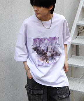 25SS イーグル ヴィンテージライク ピグメント加工 アメカジ風 レトロプリント ロックTシャツ