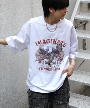 25SS アメリカン ヴィンテージライク ピグメント加工 アメカジ風 レトロプリント ロックTシャツ