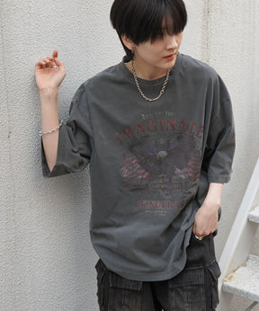 25SS アメリカン ヴィンテージライク ピグメント加工 アメカジ風 レトロプリント ロックTシャツ