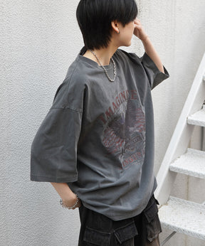 25SS アメリカン ヴィンテージライク ピグメント加工 アメカジ風 レトロプリント ロックTシャツ