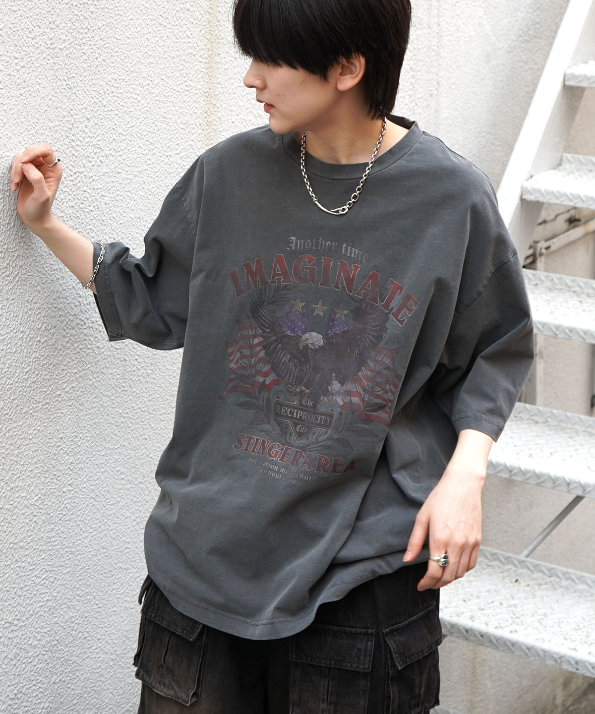 25SS アメリカン ヴィンテージライク ピグメント加工 アメカジ風 レトロプリント ロックTシャツ