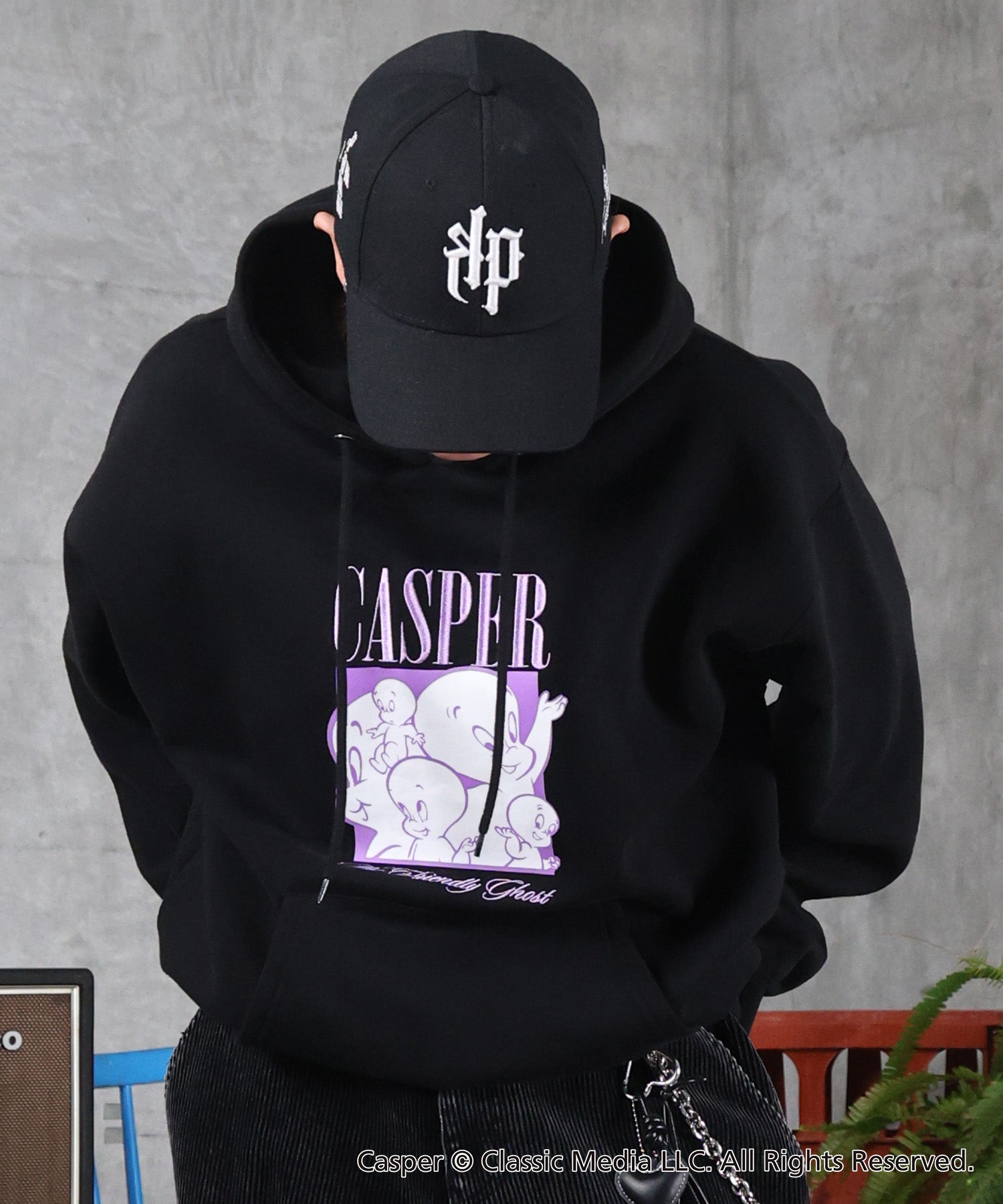 【Casper / キャスパー】ヴィンテージライク レトロ映画 刺繍 プリントパーカー