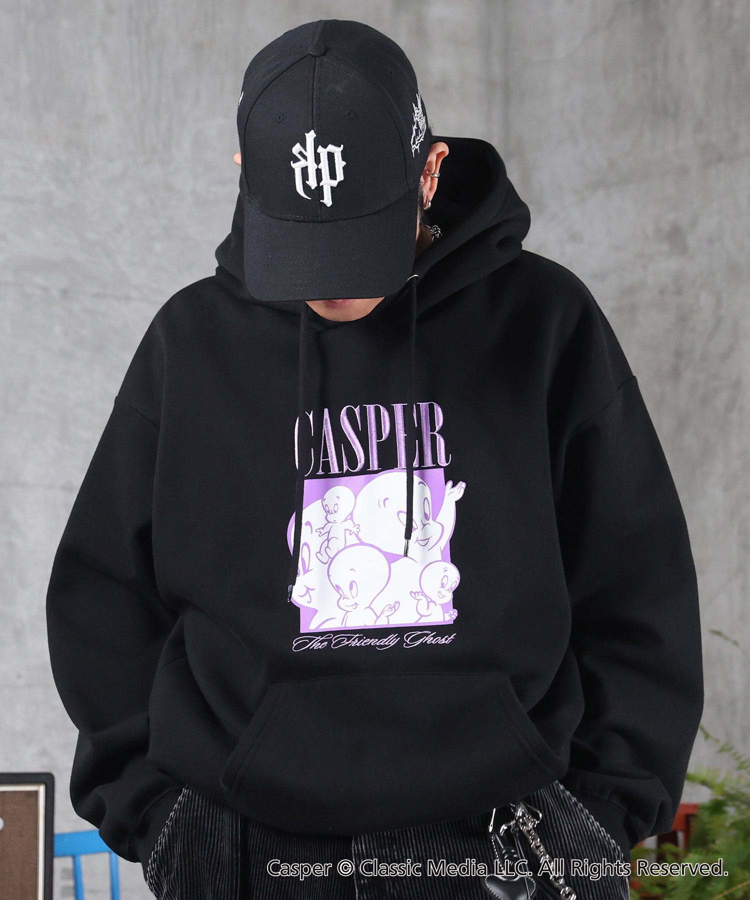 【Casper / キャスパー】ヴィンテージライク レトロ映画 刺繍 プリントパーカー