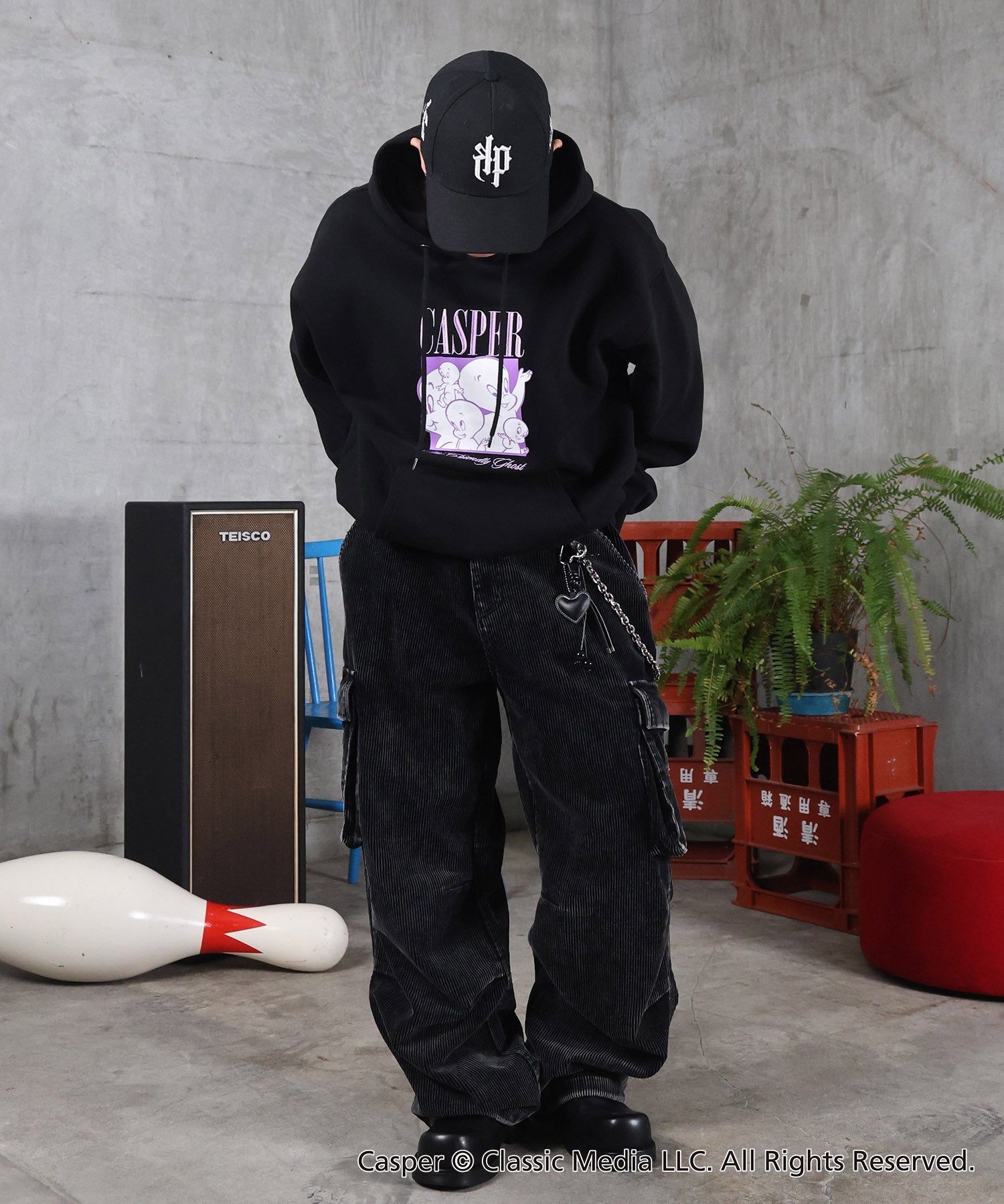 【Casper / キャスパー】ヴィンテージライク レトロ映画 刺繍 プリントパーカー