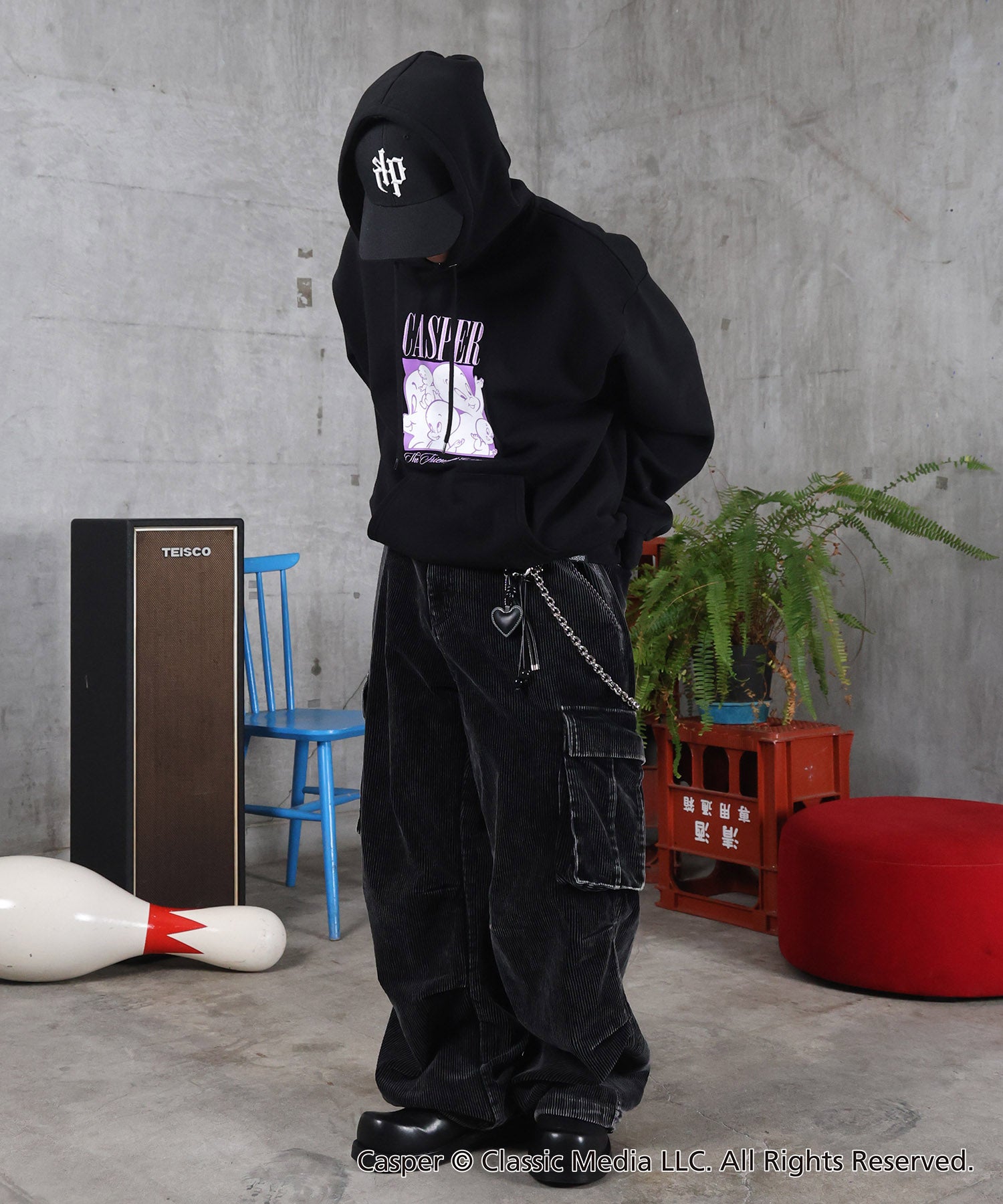 【Casper / キャスパー】ヴィンテージライク レトロ映画 刺繍 プリントパーカー