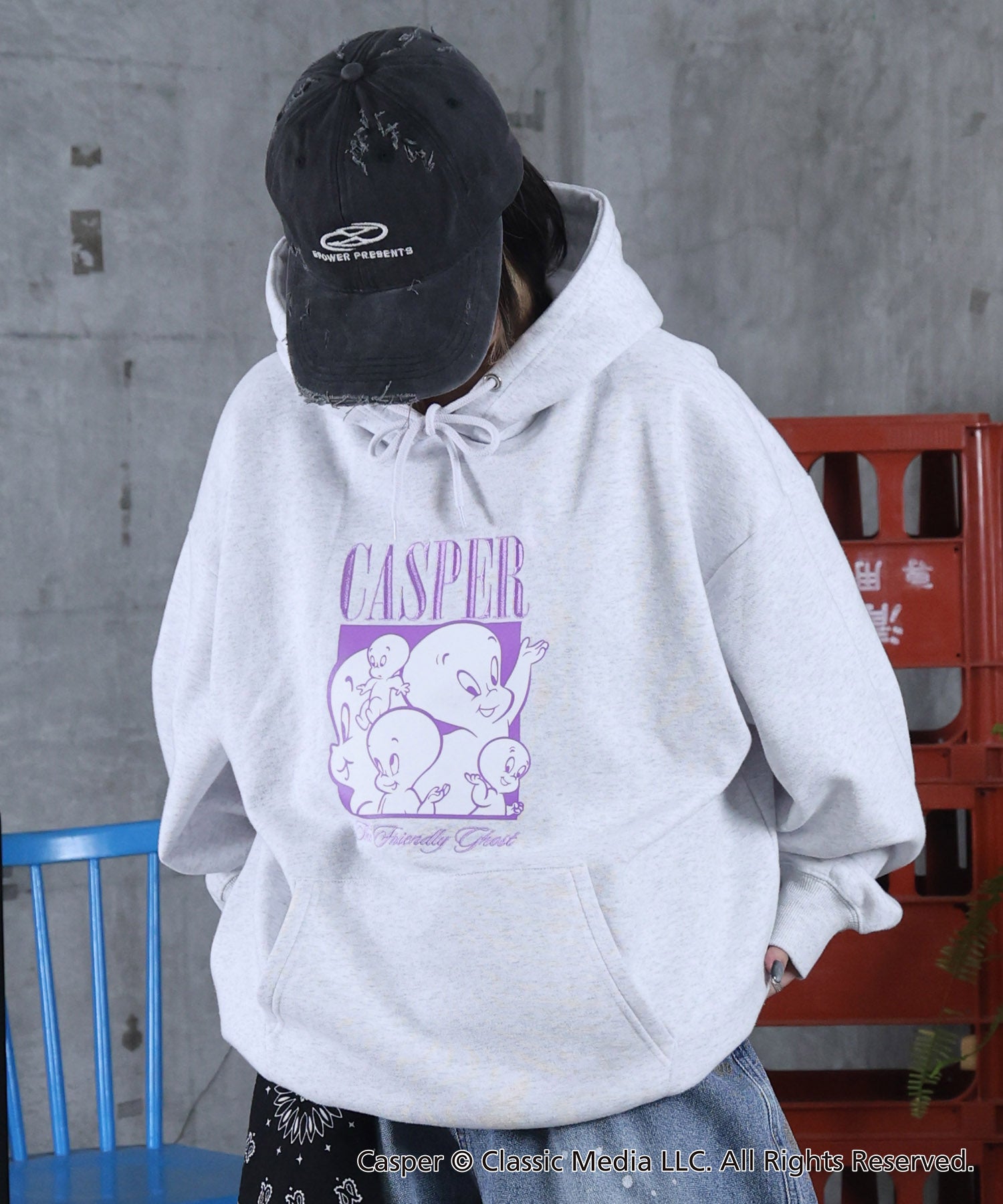 【Casper / キャスパー】ヴィンテージライク レトロ映画 刺繍 プリントパーカー