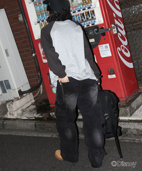 【Disney / ディズニー】ミッキー ワンポイント ヴィンテージライク レトログラフィック ビッグシルエット ラグランロンT