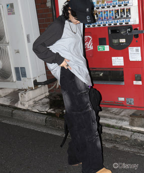 【Disney / ディズニー】ミッキー ワンポイント ヴィンテージライク レトログラフィック ビッグシルエット ラグランロンT