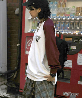 【Disney / ディズニー】ミッキー ワンポイント ヴィンテージライク レトログラフィック ビッグシルエット ラグランロンT