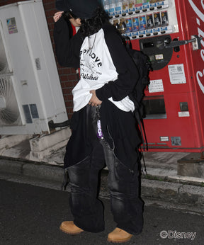 【Disney / ディズニー】ミッキー ヴィンテージライク レトログラフィック 古着風クラックプリント ビッグシルエット ラグランロンT