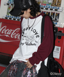 【Disney / ディズニー】ミッキー ヴィンテージライク レトログラフィック 古着風クラックプリント ビッグシルエット ラグランロンT