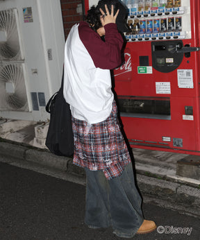 【Disney / ディズニー】ミッキー ヴィンテージライク レトログラフィック 古着風クラックプリント ビッグシルエット ラグランロンT