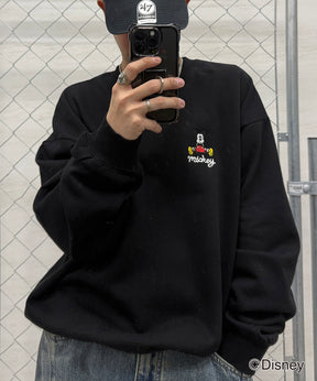 【Disney / ディズニー】ミッキー ワンポイント刺繍 ビッグシルエットプルオーバー クルースウェット