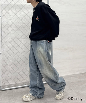 【Disney / ディズニー】ミッキー ワンポイント刺繍 ビッグシルエットプルオーバー クルースウェット