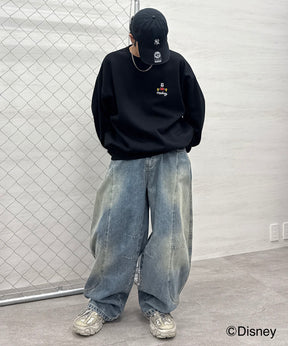 【Disney / ディズニー】ミッキー ワンポイント刺繍 ビッグシルエットプルオーバー クルースウェット