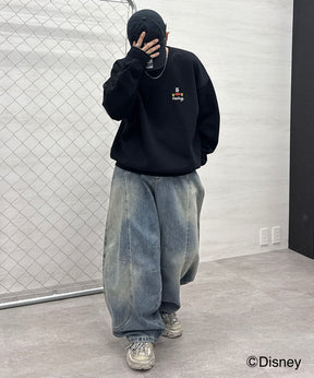 【Disney / ディズニー】ミッキー ワンポイント刺繍 ビッグシルエットプルオーバー クルースウェット
