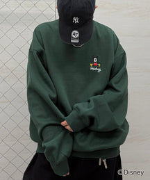 【Disney / ディズニー】ミッキー ワンポイント刺繍 ビッグシルエットプルオーバー クルースウェット
