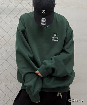 【Disney / ディズニー】ミッキー ワンポイント刺繍 ビッグシルエットプルオーバー クルースウェット