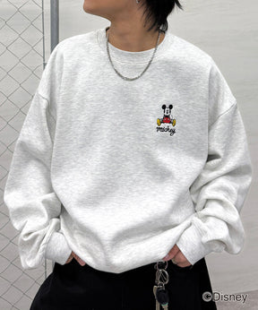 【Disney / ディズニー】ミッキー ワンポイント刺繍 ビッグシルエットプルオーバー クルースウェット