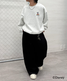 【Disney / ディズニー】ミッキー ワンポイント刺繍 ビッグシルエットプルオーバー クルースウェット