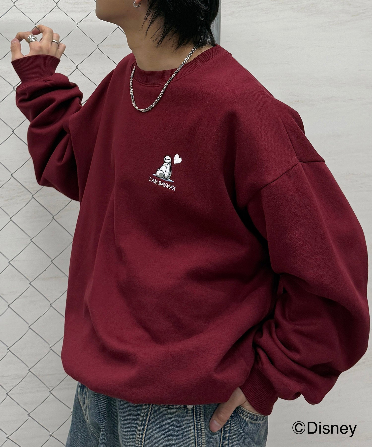 【Disney / ディズニー】ベイマックス ワンポイント刺繍 ビッグシルエットプルオーバー クルースウェット