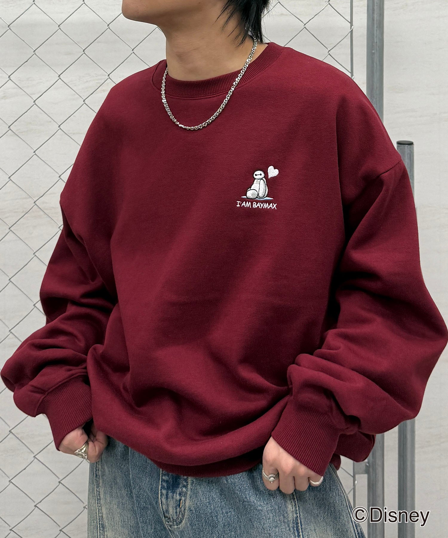 【Disney / ディズニー】ベイマックス ワンポイント刺繍 ビッグシルエットプルオーバー クルースウェット