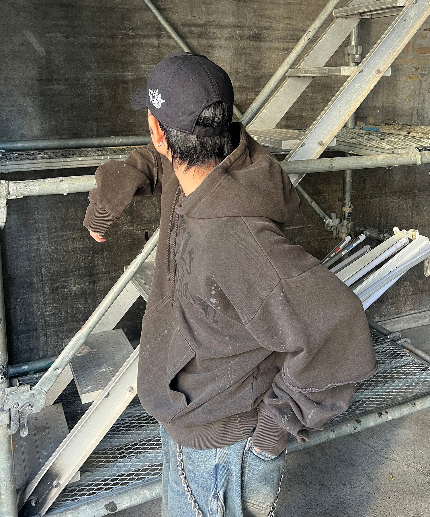 裏毛 レイヤードプルパーカー