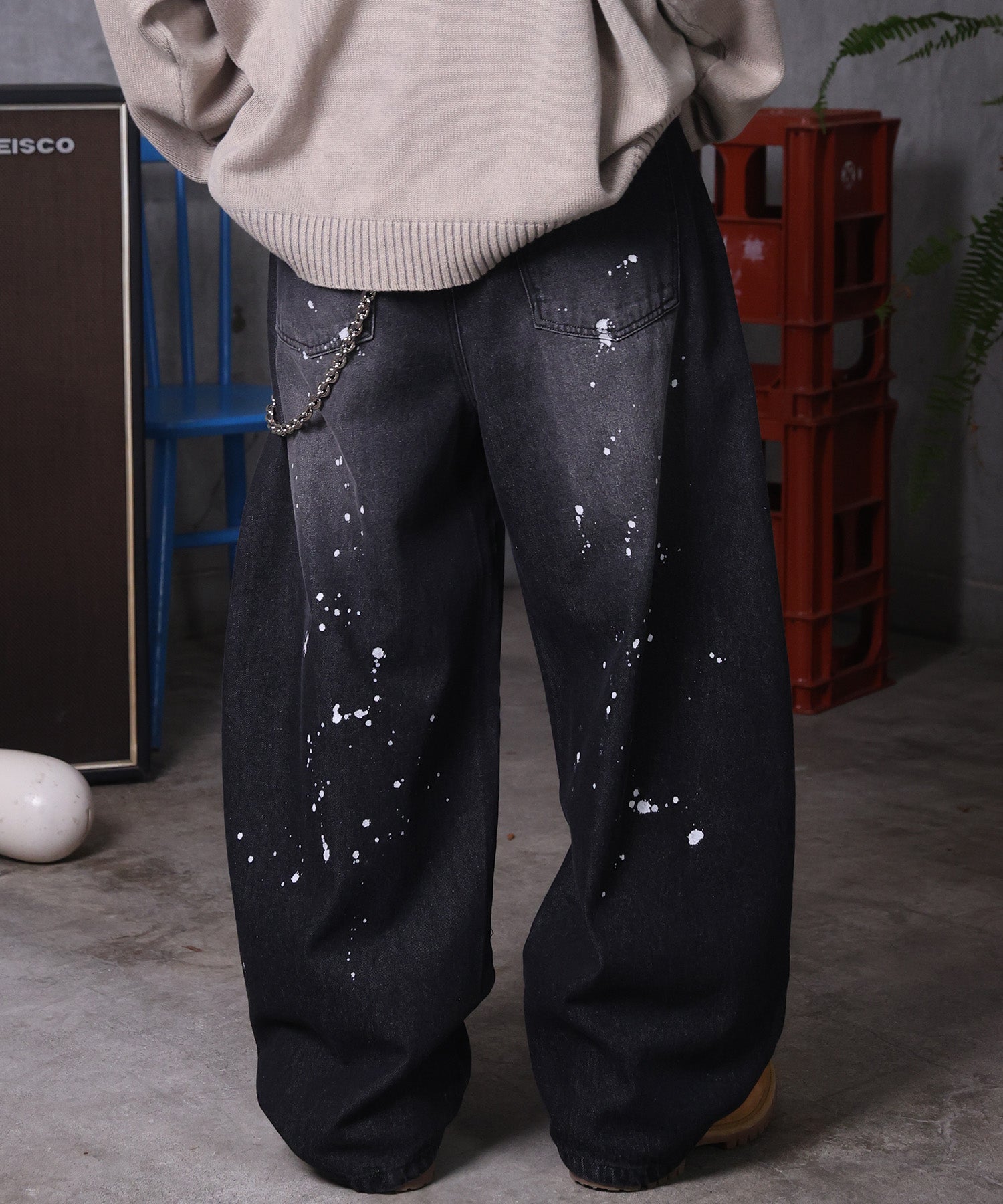 バレルレッグ ペインドデニムパンツ