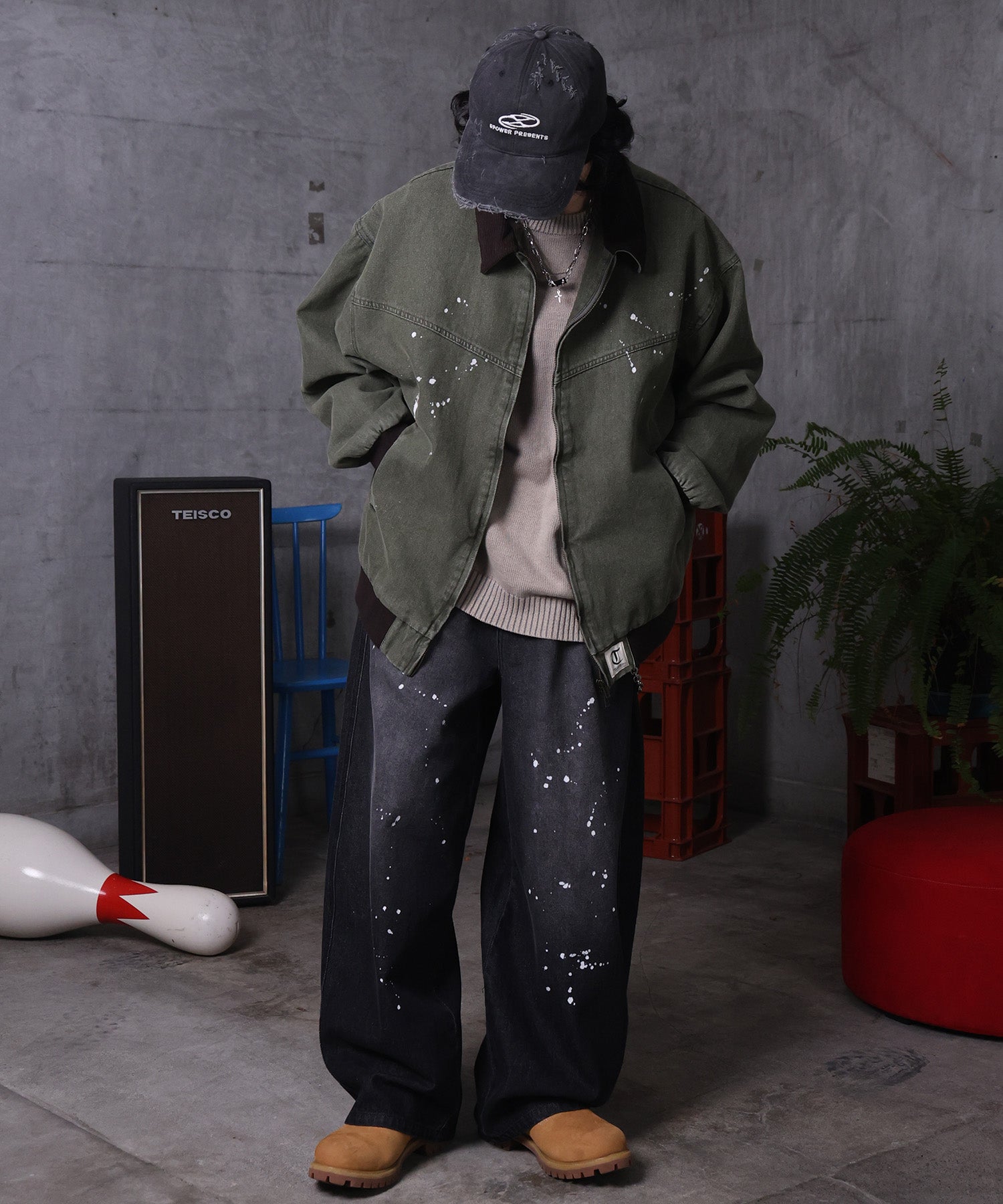 バレルレッグ ペインドデニムパンツ