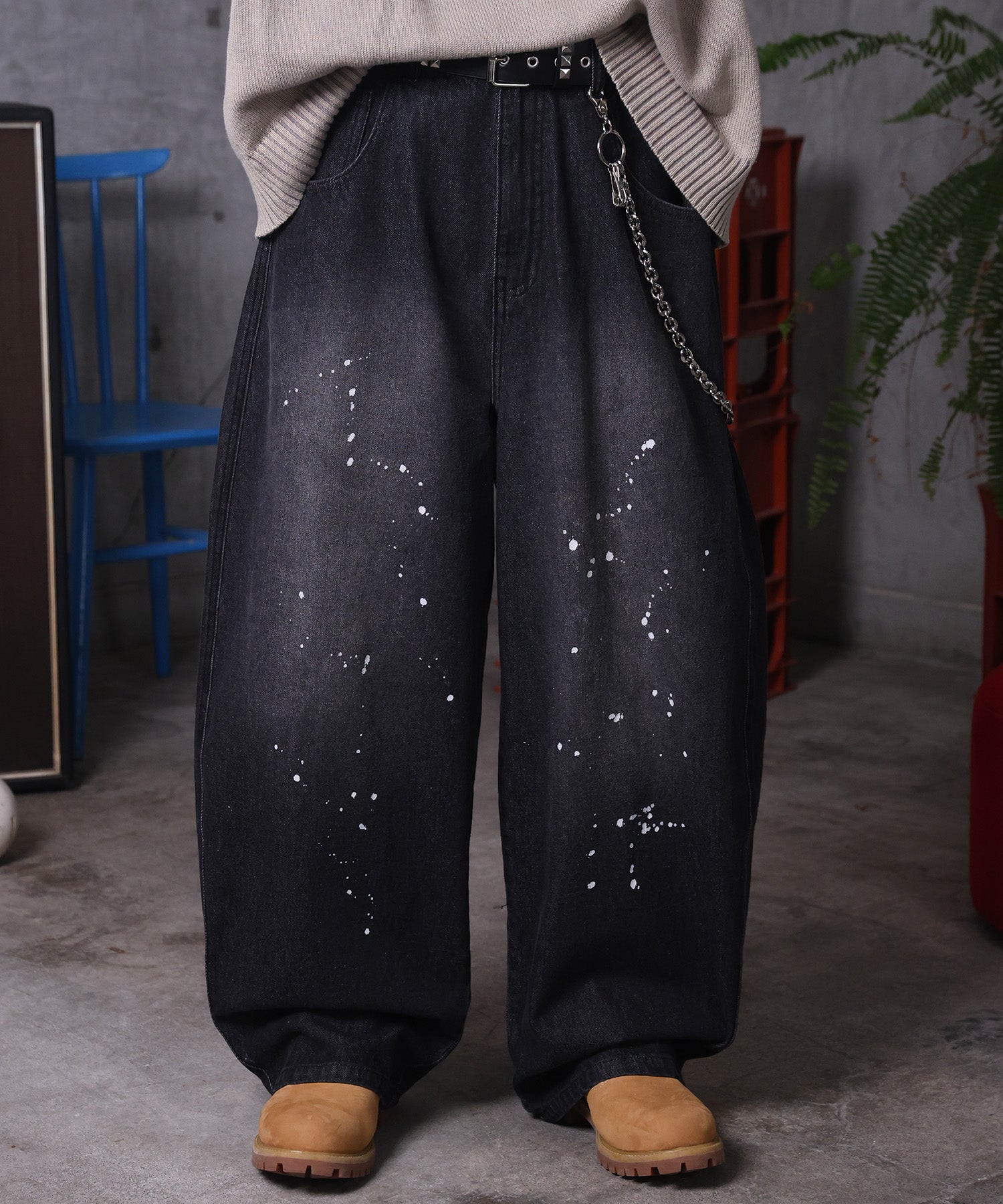 バレルレッグ ペインドデニムパンツ