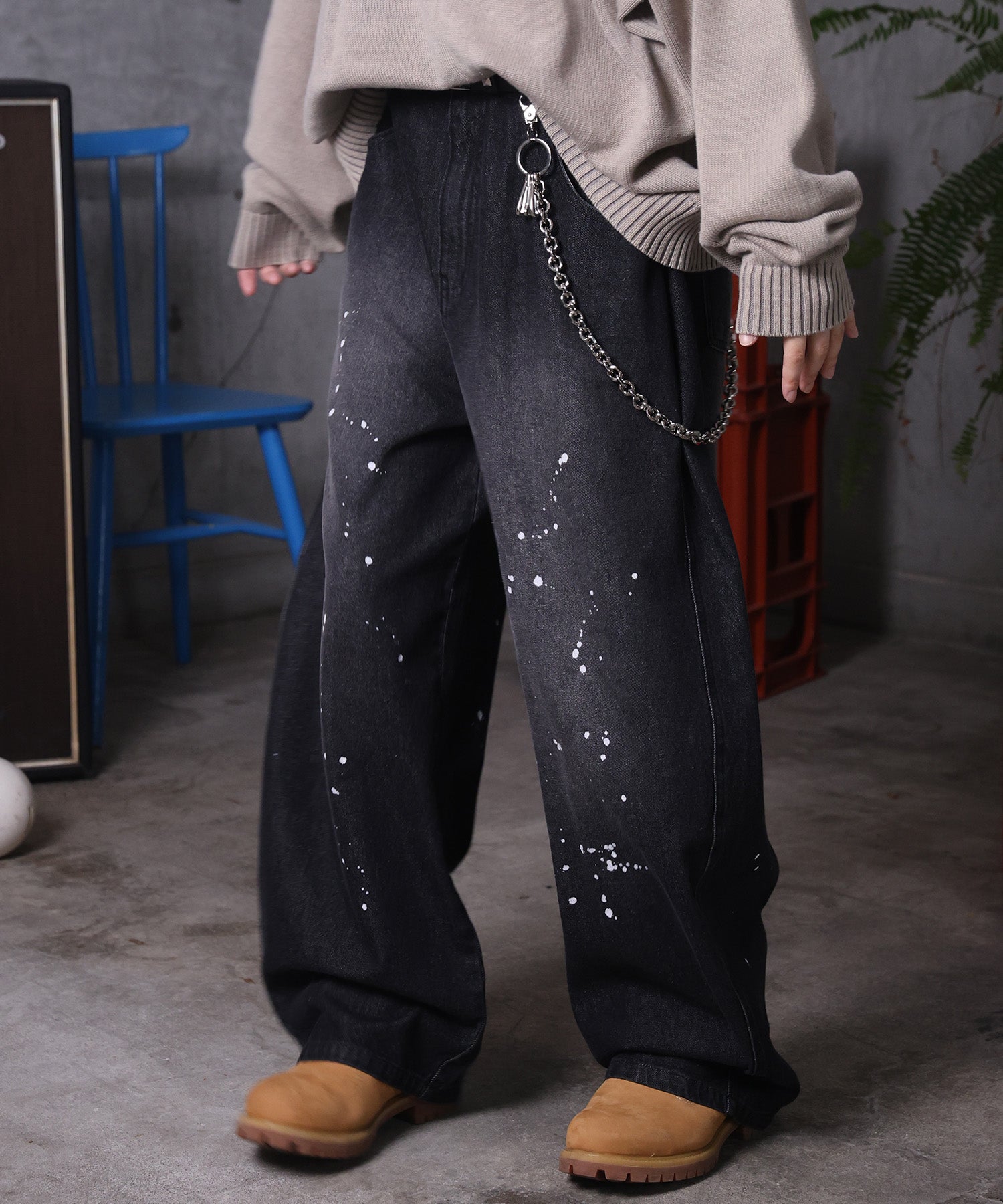 バレルレッグ ペインドデニムパンツ