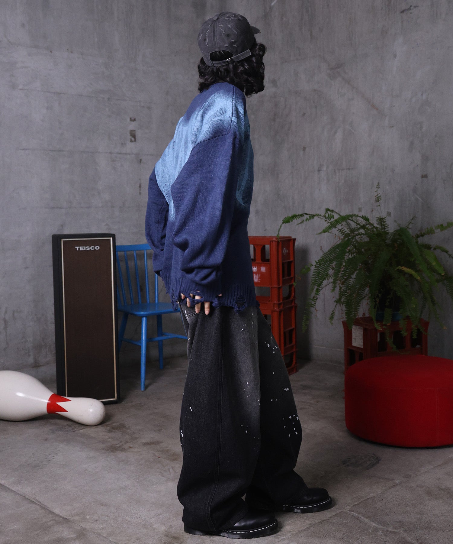 バレルレッグ ペインドデニムパンツ