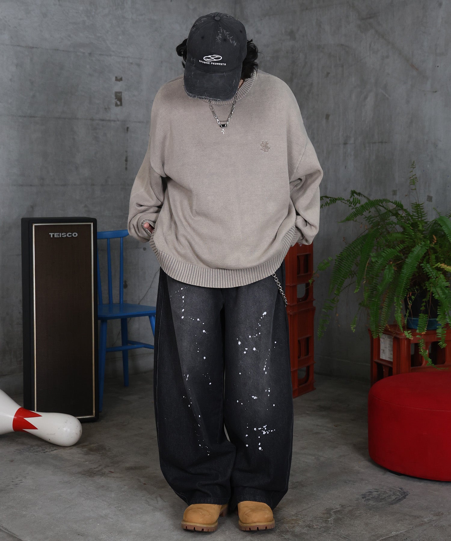 バレルレッグ ペインドデニムパンツ