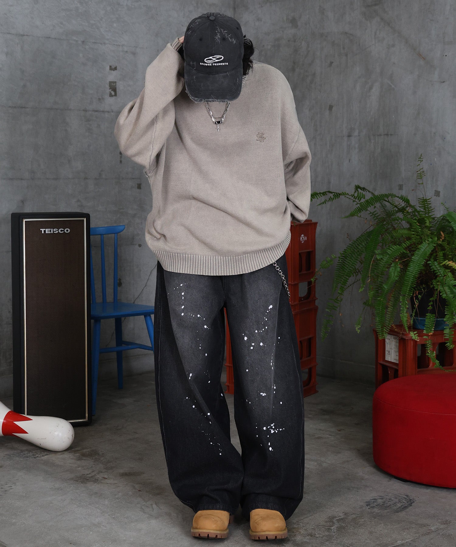 バレルレッグ ペインドデニムパンツ