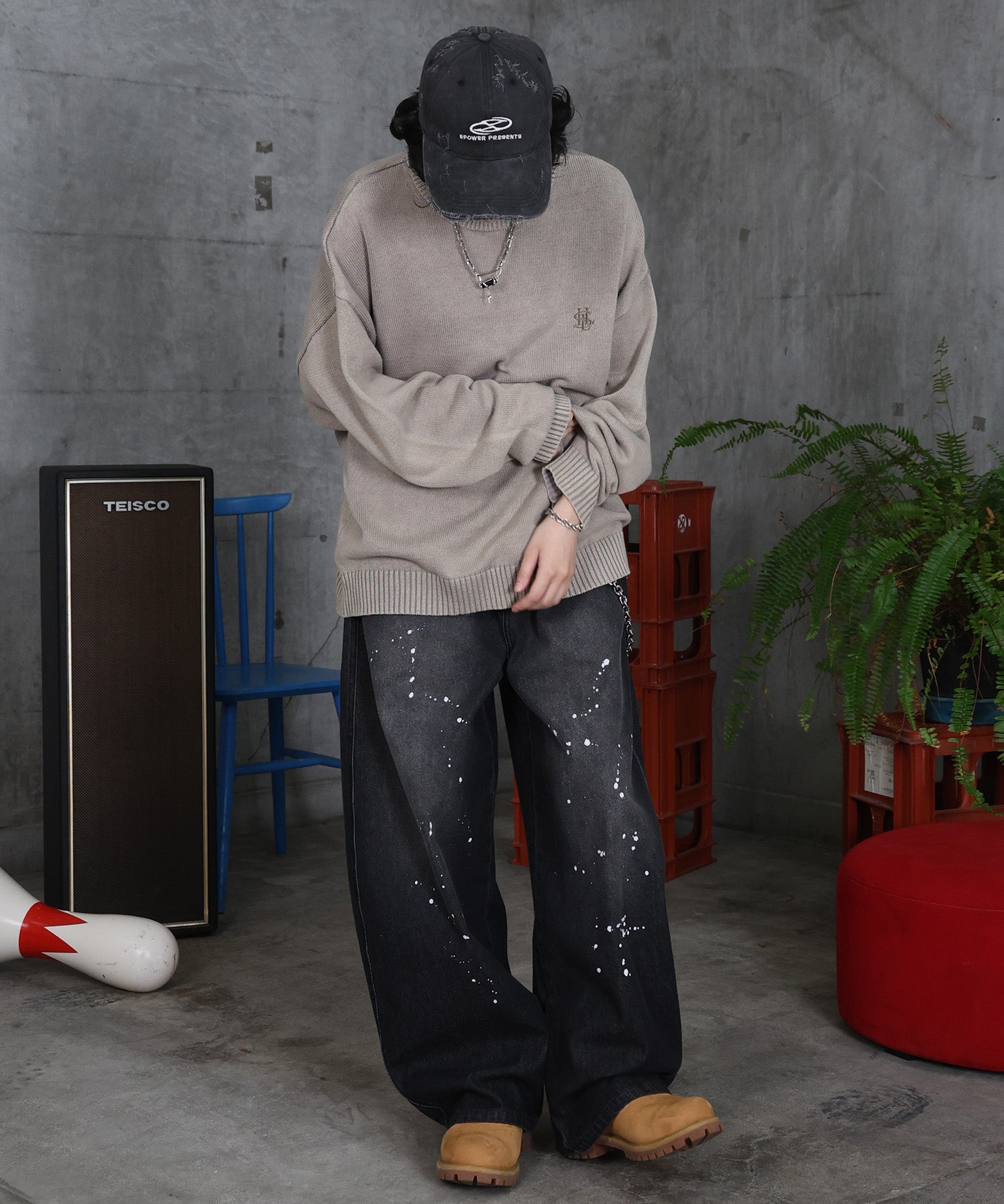 バレルレッグ ペインドデニムパンツ