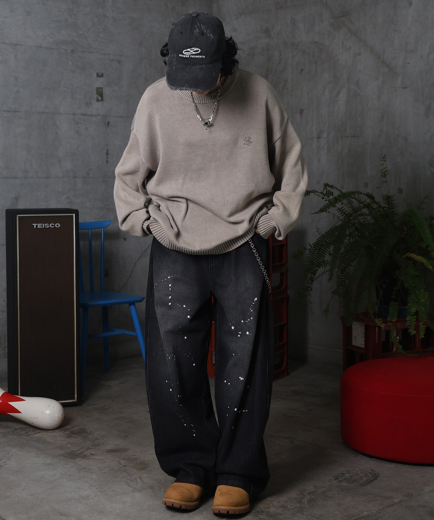 バレルレッグ ペインドデニムパンツ