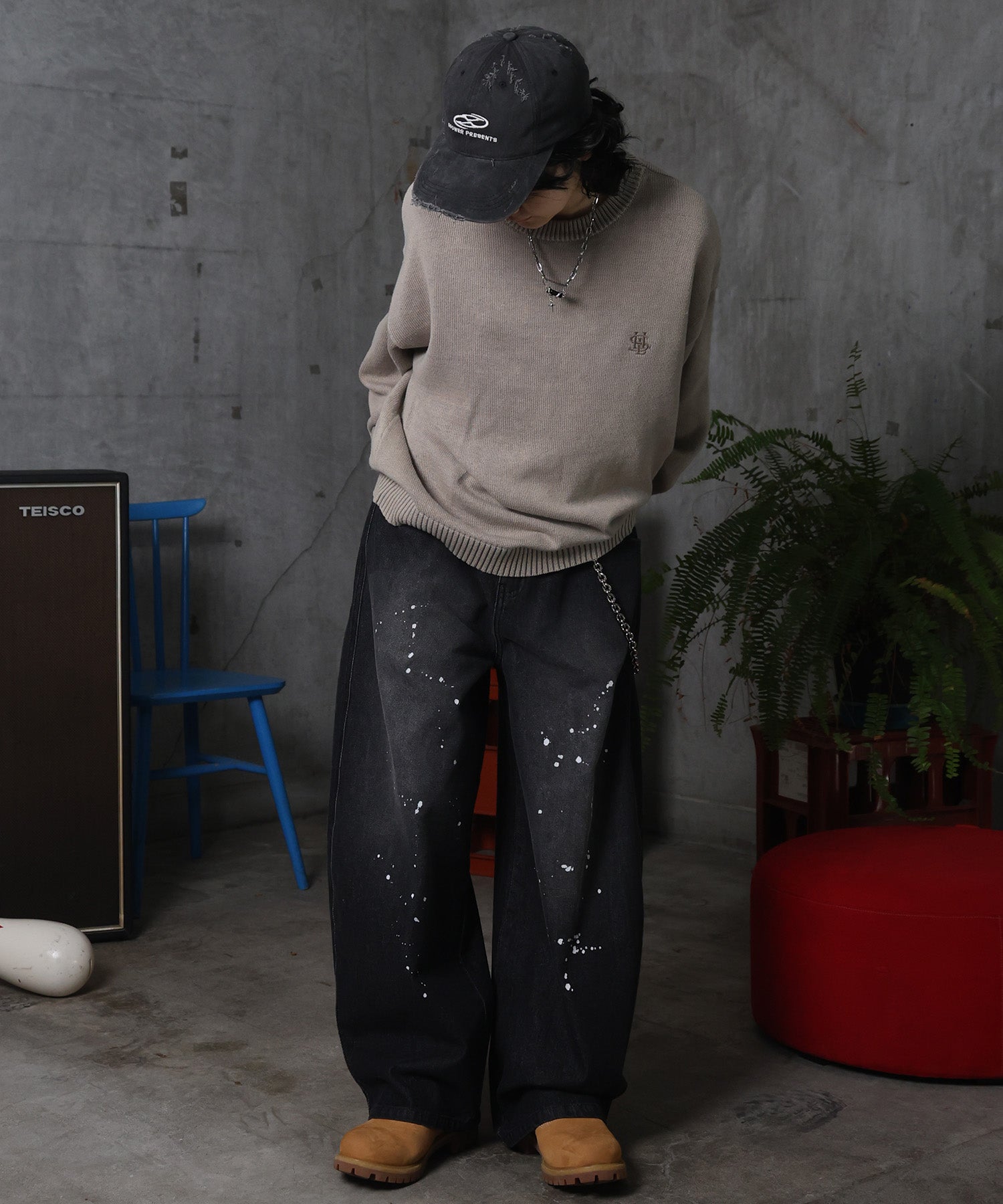 バレルレッグ ペインドデニムパンツ