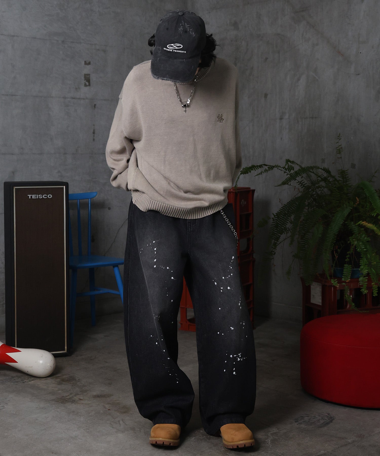 バレルレッグ ペインドデニムパンツ