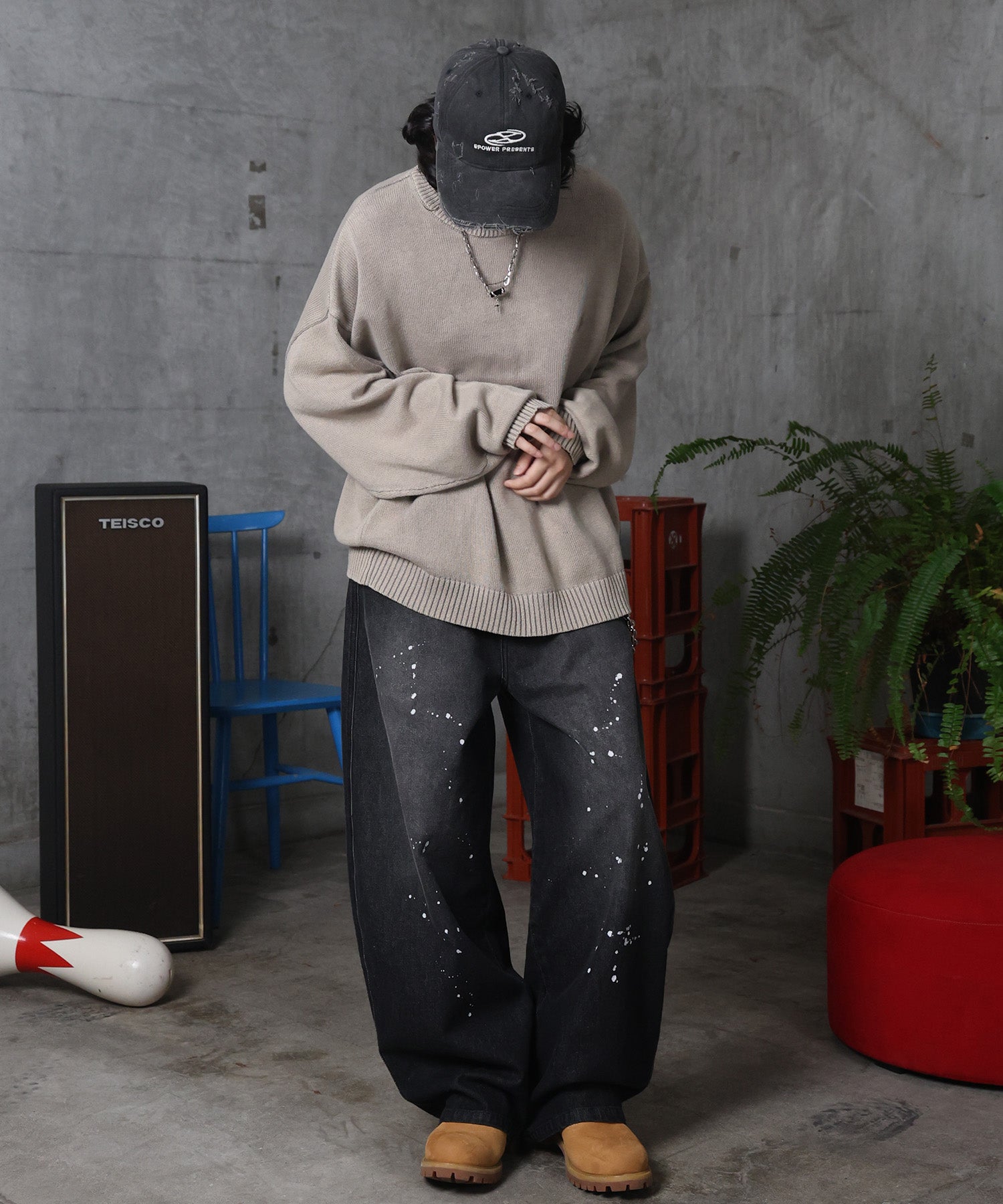 バレルレッグ ペインドデニムパンツ