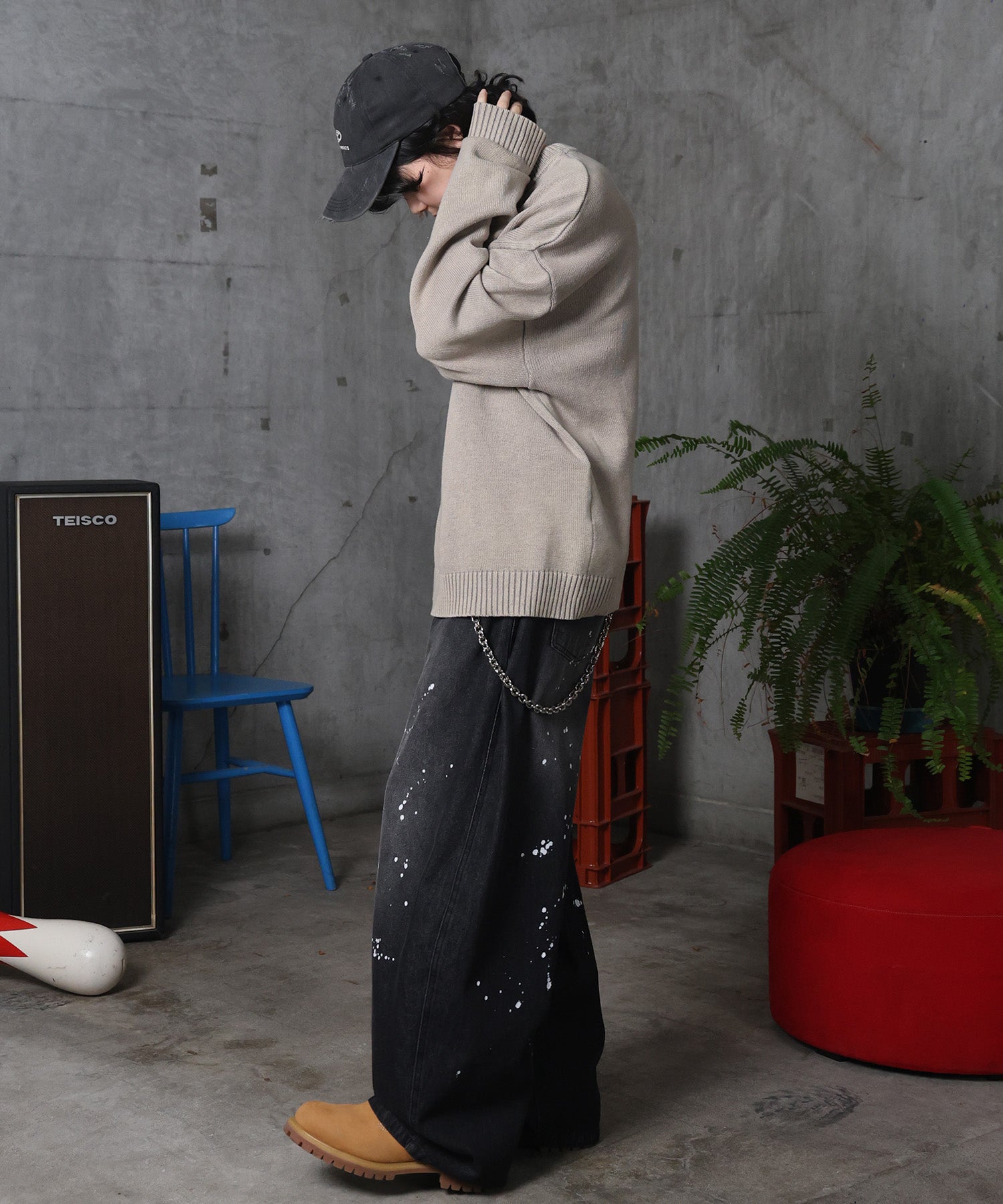 バレルレッグ ペインドデニムパンツ