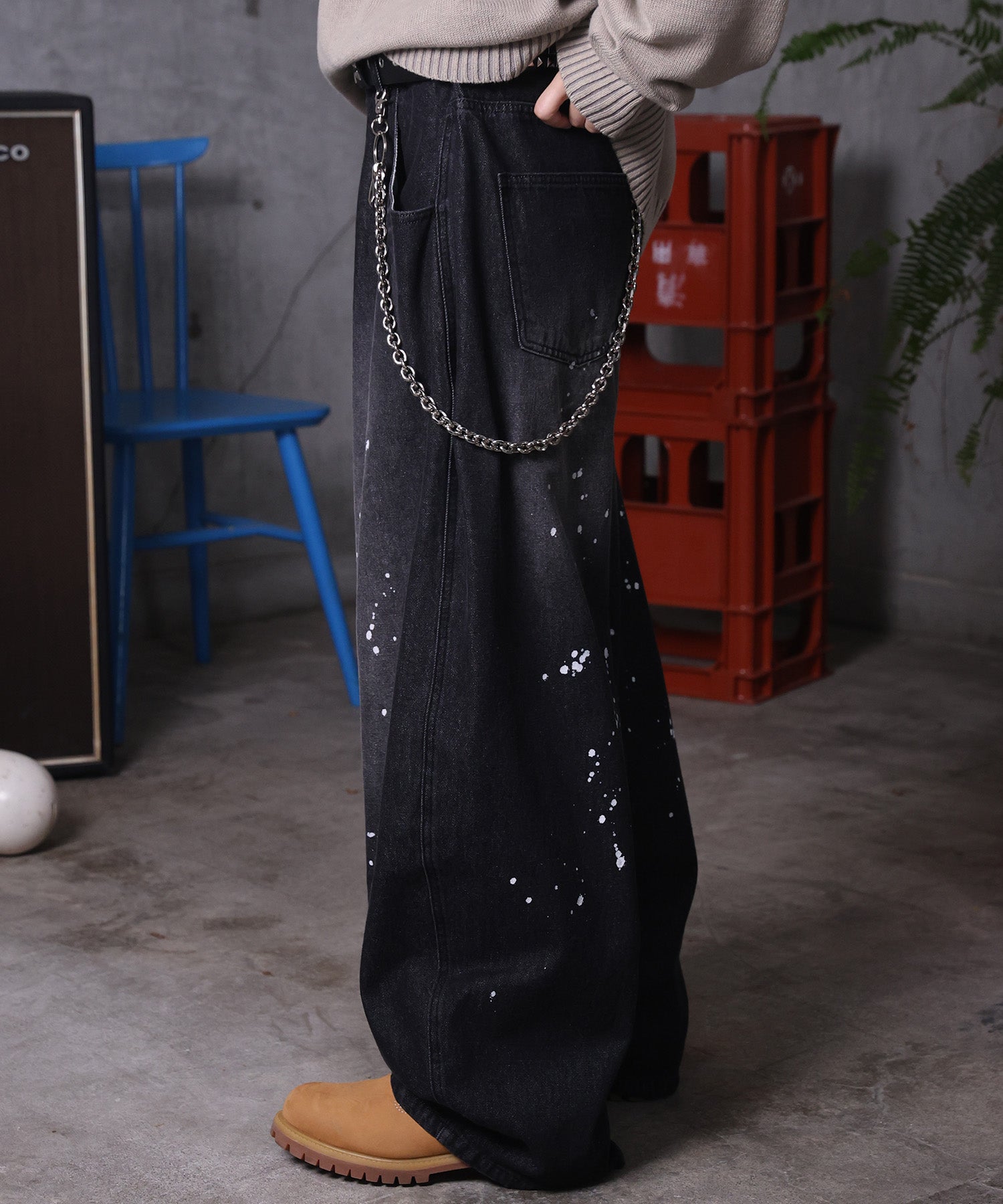 バレルレッグ ペインドデニムパンツ