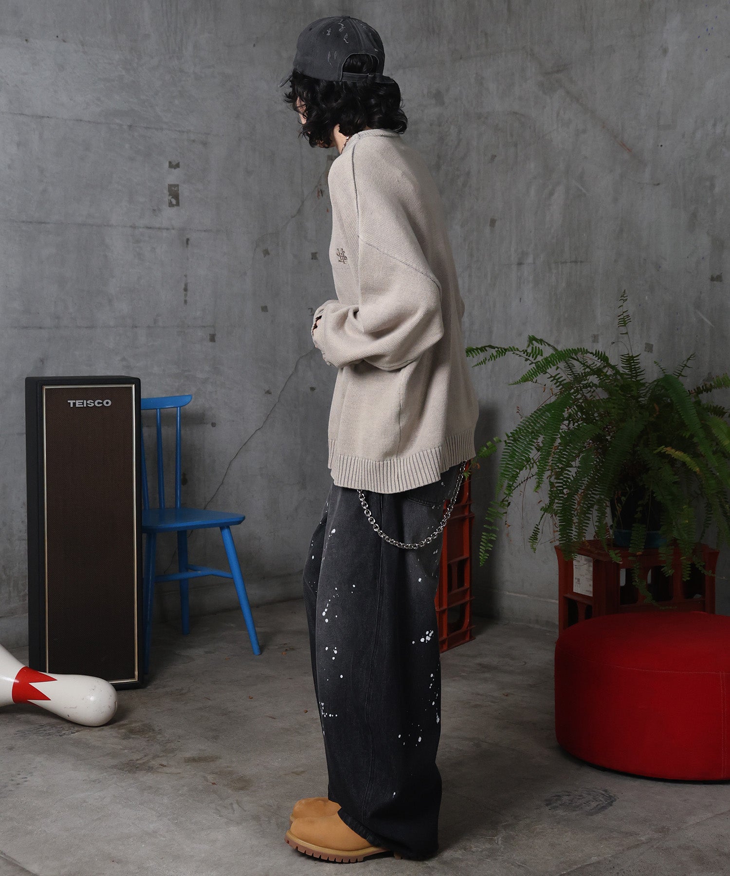 バレルレッグ ペインドデニムパンツ