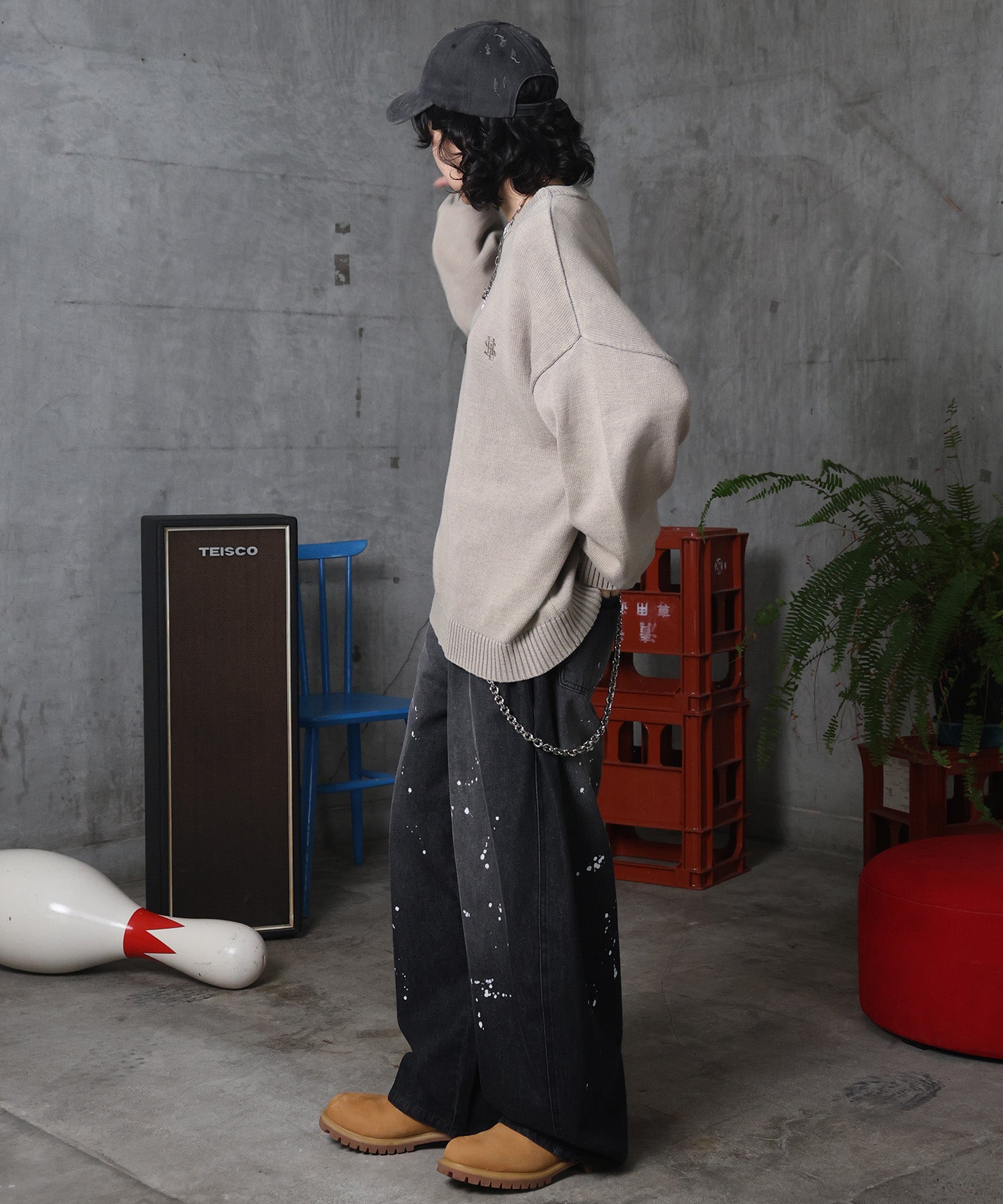 バレルレッグ ペインドデニムパンツ