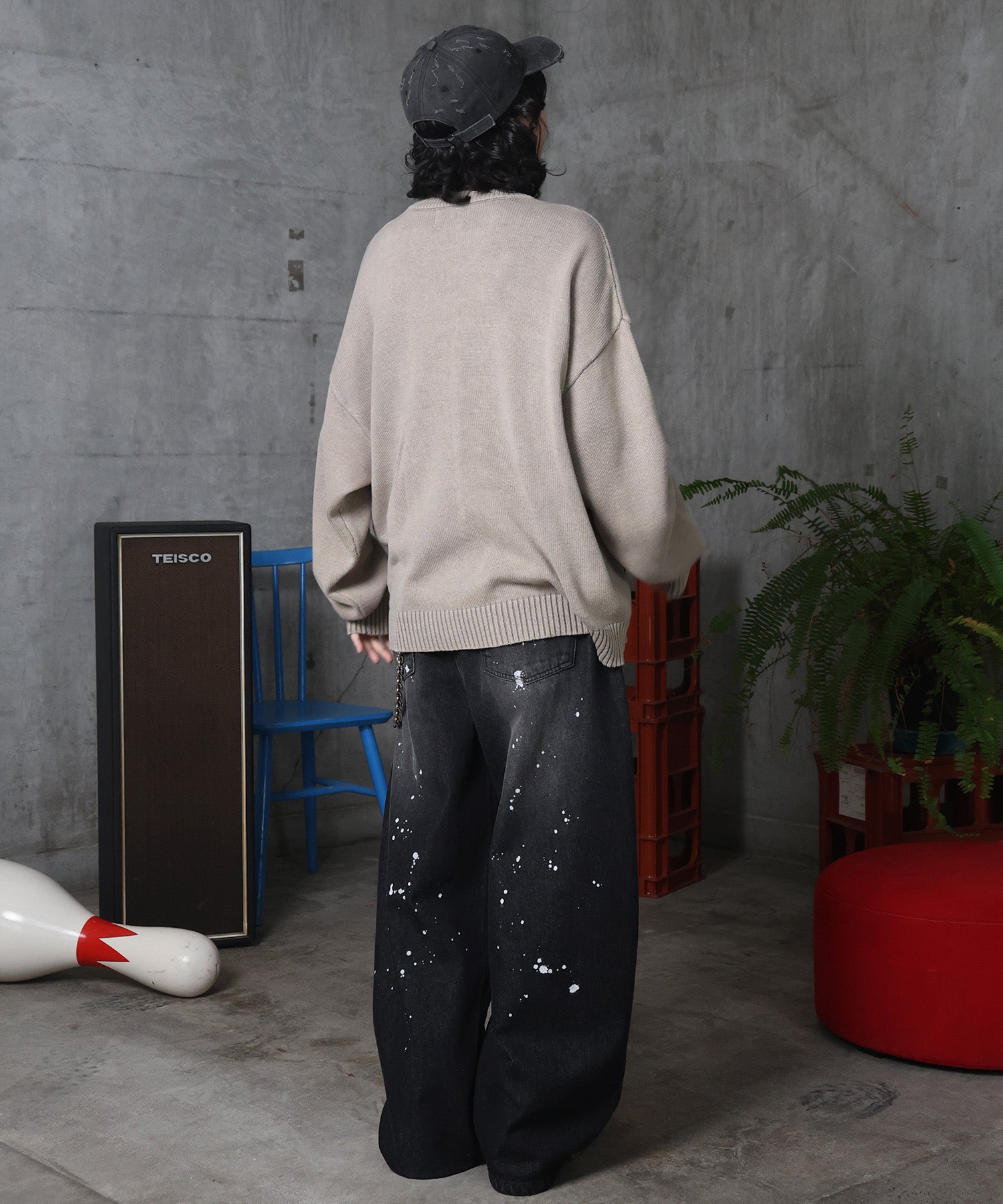 バレルレッグ ペインドデニムパンツ