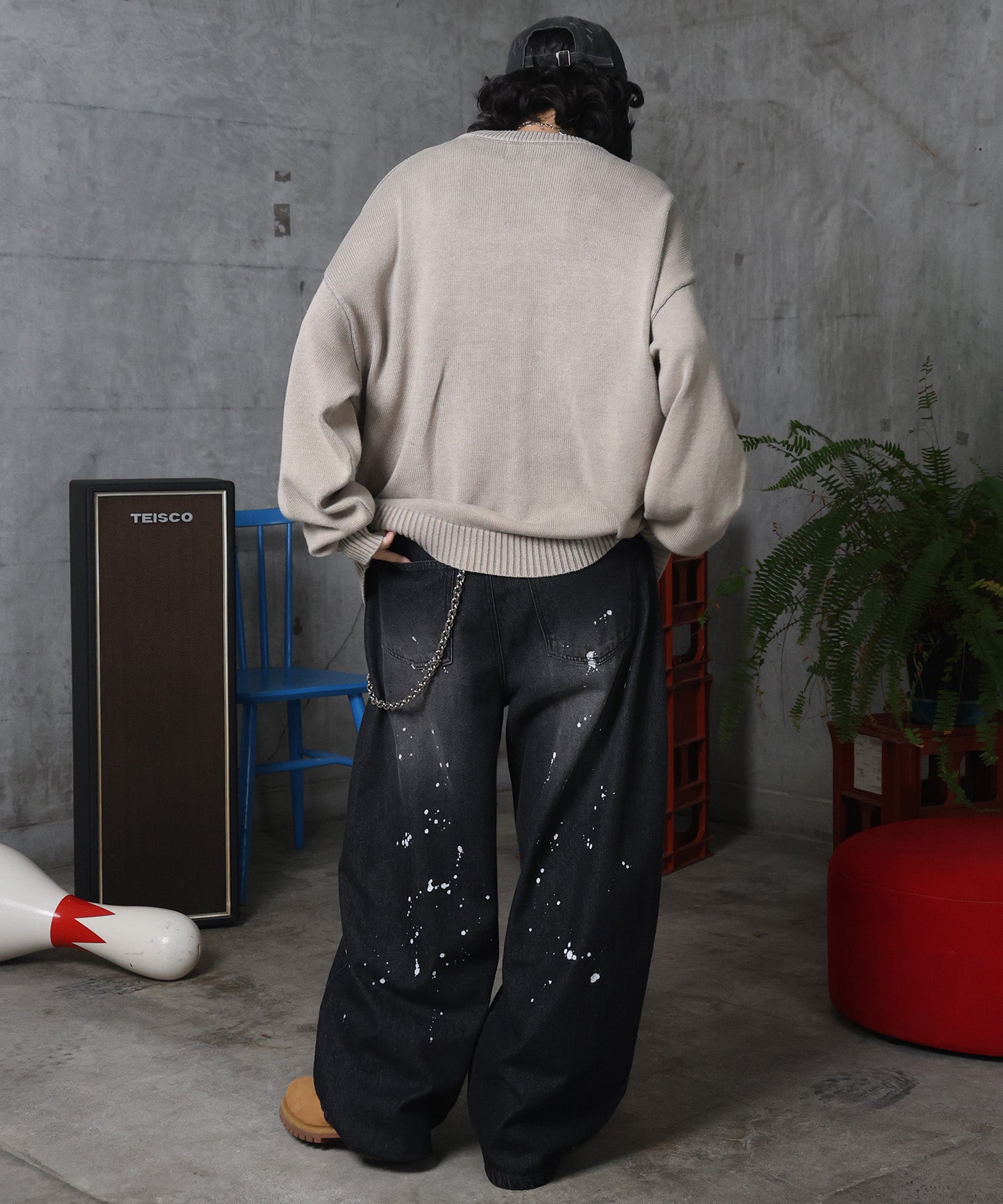 バレルレッグ ペインドデニムパンツ